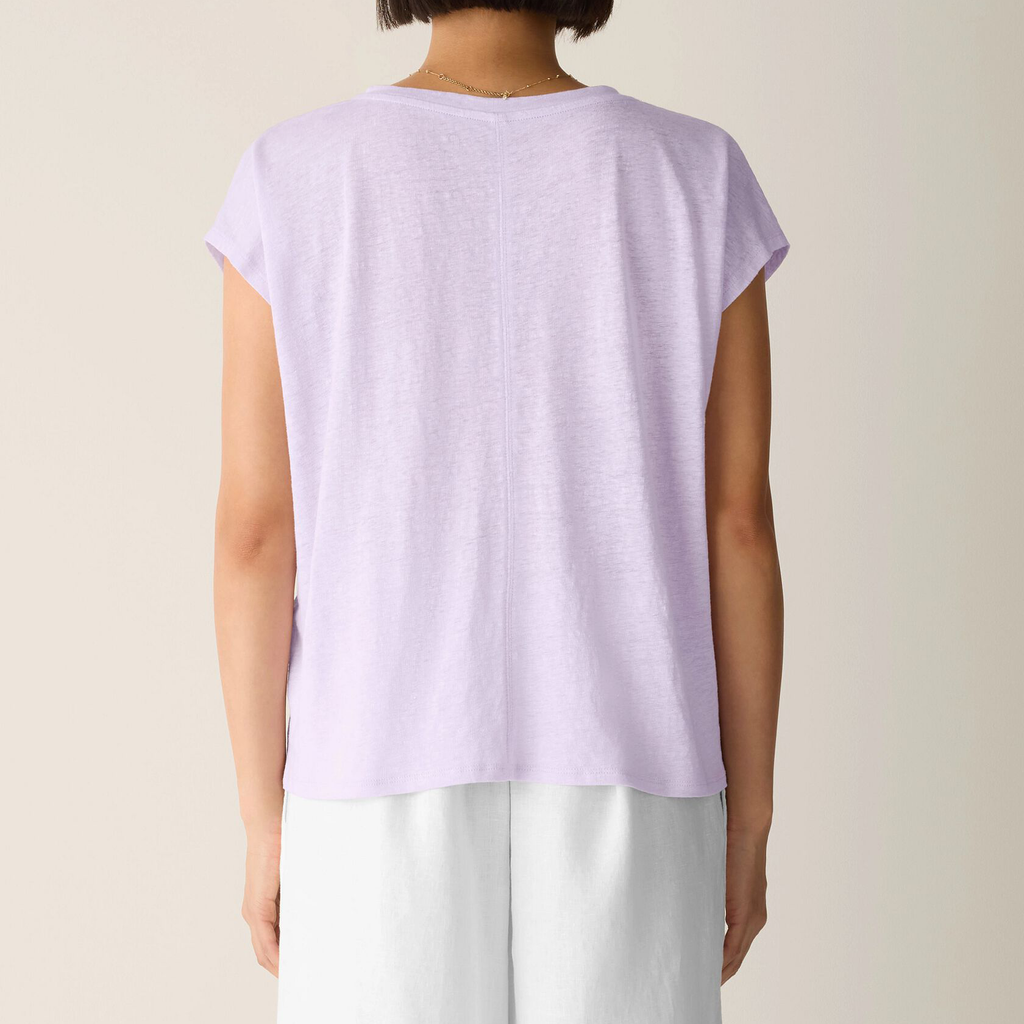 Koszulka V-neck z krótkimi rękawkami typu cap sleeve, luźny fason, dzianina z lnu organicznego