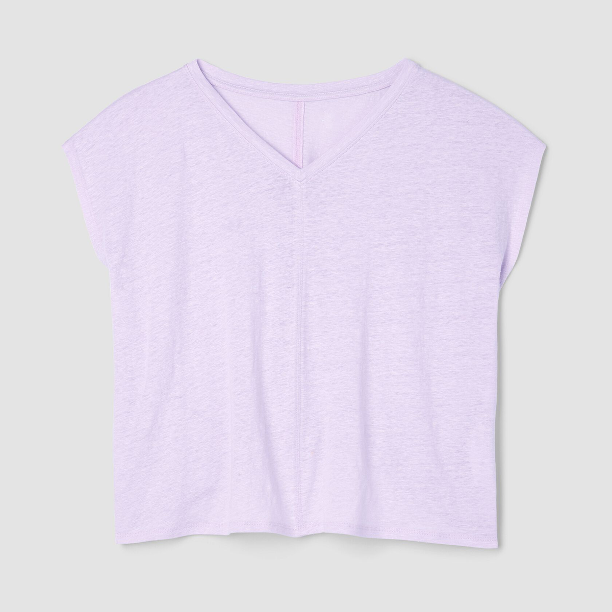 Koszulka V-neck z krótkimi rękawkami typu cap sleeve, luźny fason, dzianina z lnu organicznego